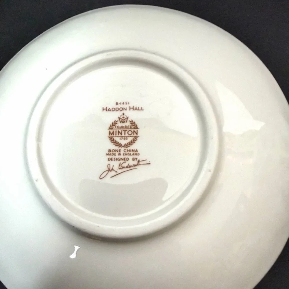 Haddon Hall Minton Bone China Floral Cup and Saucer England Green Trim
